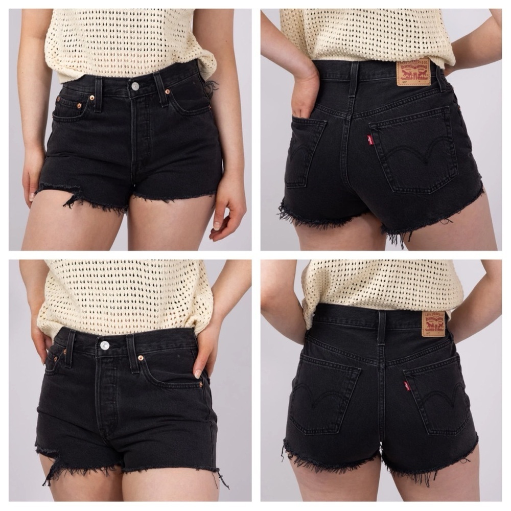 Levi’s Women's 30 Original 501 Denim Shorts Lunar Black Wash Raw Hem High Rise